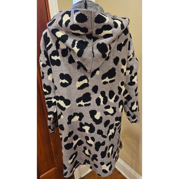 Anthropologie FATE Hooded Open Animal Print Cardigan Gray Black Medium Pockets - Picture 5 of 9